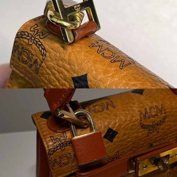 MCM RARE Visetos Kelly Mini Handbag Brown Leather Shoulder Crossbody Bag vintage - Picture 13 of 15